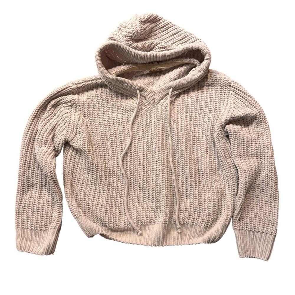 POL Chunky Knit Hoodie Sweater Tan Beige Soft Oversized Fit Women's Large Lounge